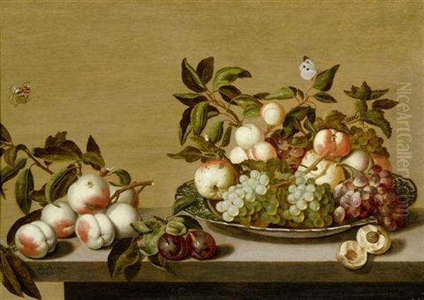 Fruchtestilleben In Einer Porzellanschale Auf Einem Tisch Und Insekten Oil Painting by Bartholomeus Assteyn