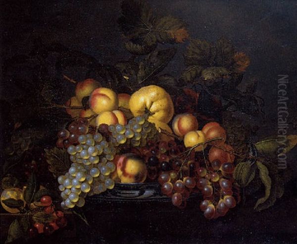 Coupe De Peches Et Raisins Voisinant Avec Des Cerises Sur Un Entablement Oil Painting by Bartholomeus Assteyn