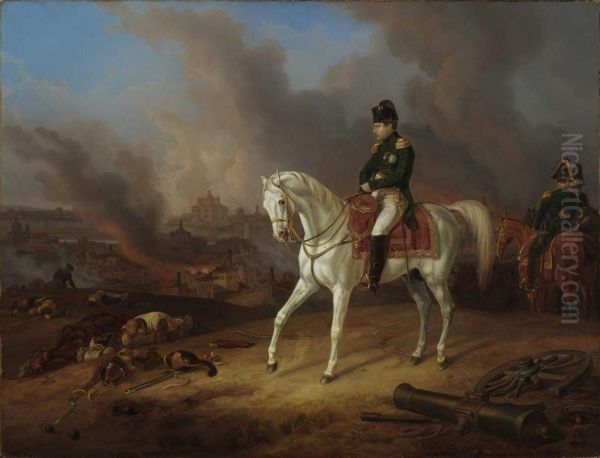 Napoleon Vor Dem Brennenden Smolensk. Oil Painting by Adam Albrecht