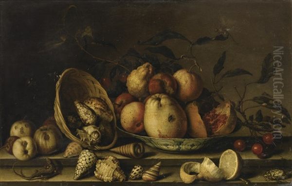 Still Life With Basket Of Shells, A Plate With Fruits And Insects Oil Painting by Balthasar Van Der Ast