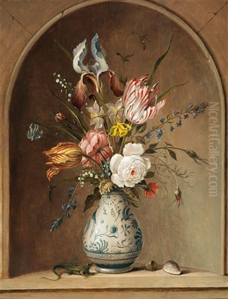 Still Life Of Flowers Oil Painting by Balthasar Van Der Ast