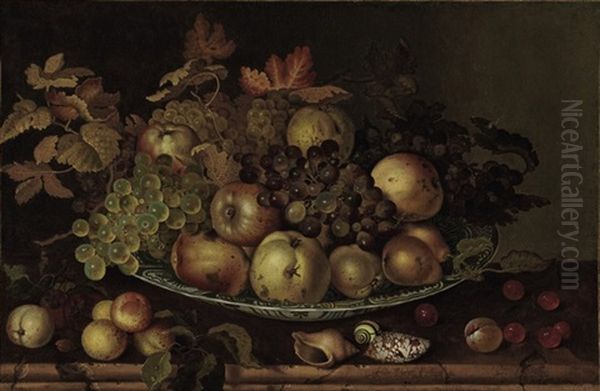 Fruit In A Wan-li Kraak With Shells And Other Fruit On A Table by Balthasar Van Der Ast