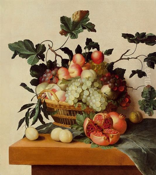 Fruchtestillleben Mit Trauben, Marillen, Pfirsichen, Pflaumen Und Granatapfel Oil Painting by Balthasar Van Der Ast