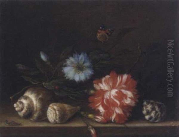 Stilleben Mit Muscheln Und Blumen Oil Painting by Balthasar Van Der Ast