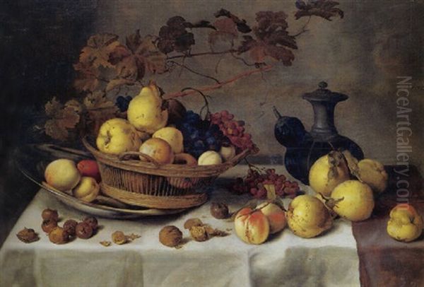 Nature Morte Au Panier De Fruits Et Piece D'orfevrerie Oil Painting by Balthasar Van Der Ast