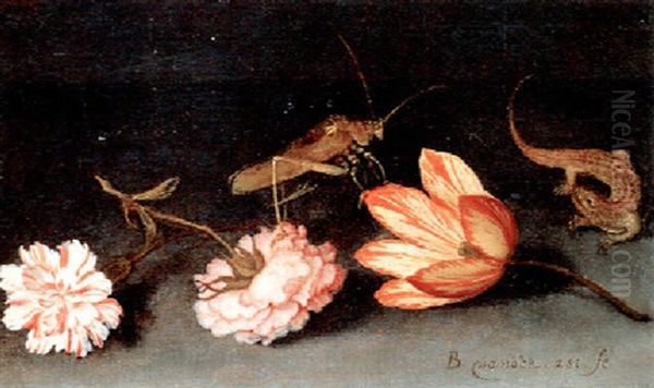 Stilleben Mit Blumen, Einer Eidechse Und Einer Heuschrecke Oil Painting by Balthasar Van Der Ast