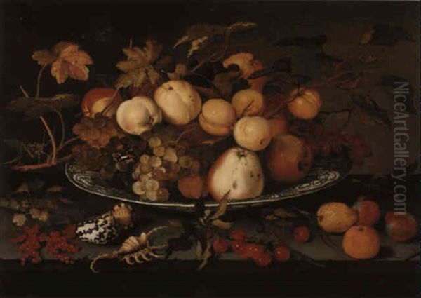 Still Life Of Fruit And Other Items On A Marble Ledge Oil Painting by Balthasar Van Der Ast