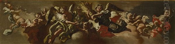 Allegory Of Plenty: A Bozzetto For A Ceiling Decoration Oil Painting by Andrea dell' Asta