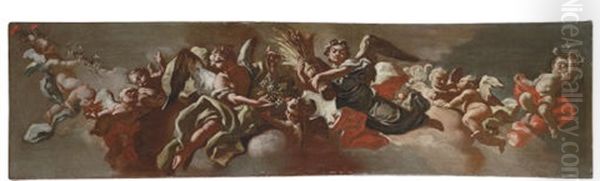 Allegory Of Plenty - A Bozzetto For A Ceiling Decoration Oil Painting by Andrea dell' Asta