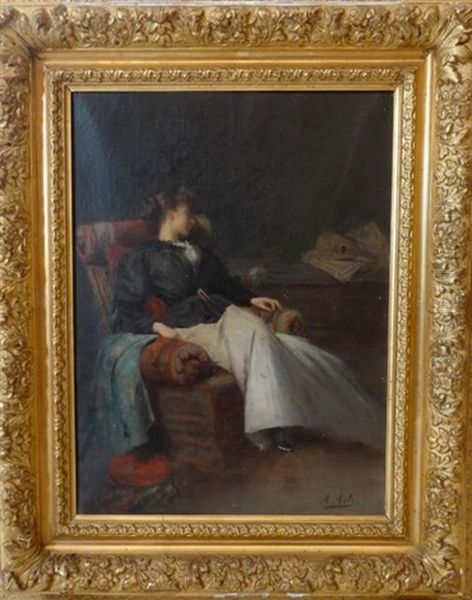 Femme Endormie Sur Fauteuil Oil Painting by Angelo Asti