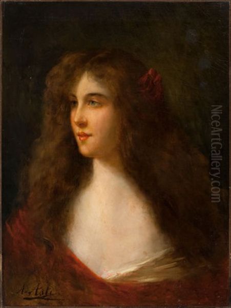 Portrait Of A Girl Oil Painting by Angelo Asti