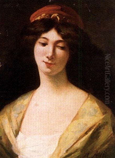 Portrait De Jeune Femme Au Croissant Oil Painting by Angelo Asti