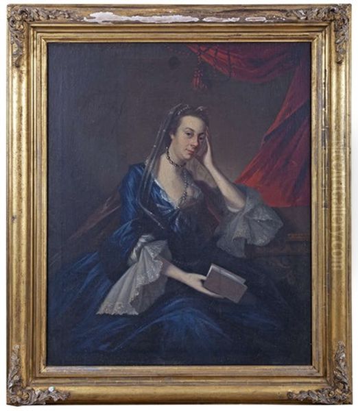 Portrait Of A Lady, Three-quarter Length, Seated Holding A Book Oil Painting by John Astley