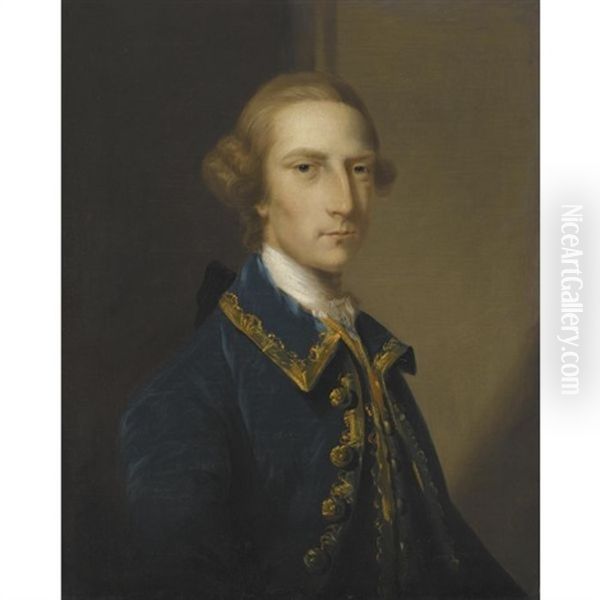 Portrait Of A Gentleman, Wearing A Blue Frock Coat Oil Painting by John Astley