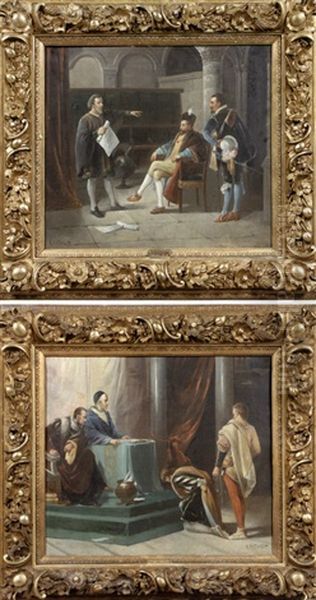 Christopher Columbus Addressing A Prince (+ 2 Others; 3 Works) Oil Painting by V. Astorga