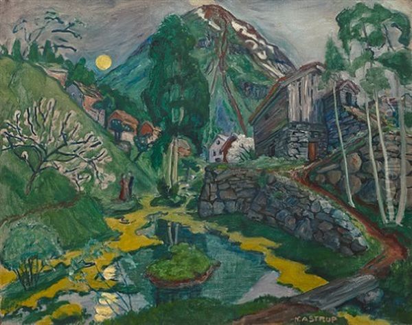 Maneskinn I Dvergsdalen Oil Painting by Nikolai Johannes Astrup