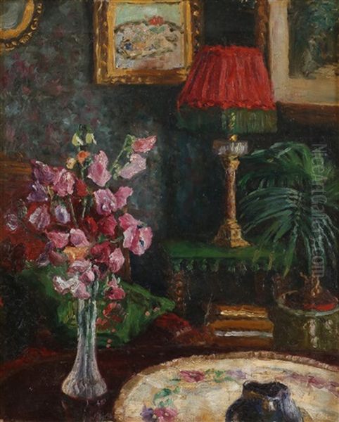 Interiorstilleben Med Blomster Oil Painting by Nikolai Johannes Astrup