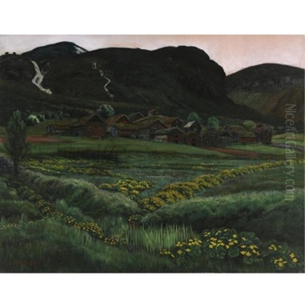 Soleinatt, Jolster (white Night, Buttercups At Jolster) Oil Painting by Nikolai Johannes Astrup