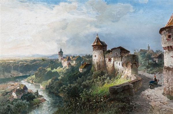 Weitlaufige Landschaft Am Rhein Oil Painting by Nicolai Von Astudin