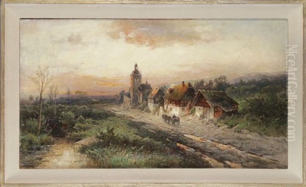 Landschaft Mit Entlang Einer Strase Gelegenen Gehoften Oil Painting by Nicolai Von Astudin