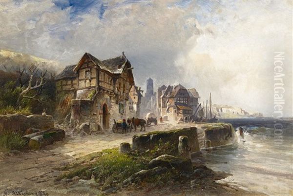 Fischerdorf In Der Bretagne Oil Painting by Nicolai Von Astudin