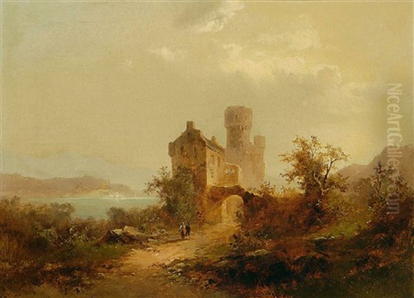 Burg Am Flussufer Oil Painting by Nicolai Von Astudin