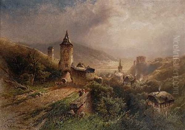 Das Steegertor Bei Bacharach Am Rhein Oil Painting by Nicolai Von Astudin