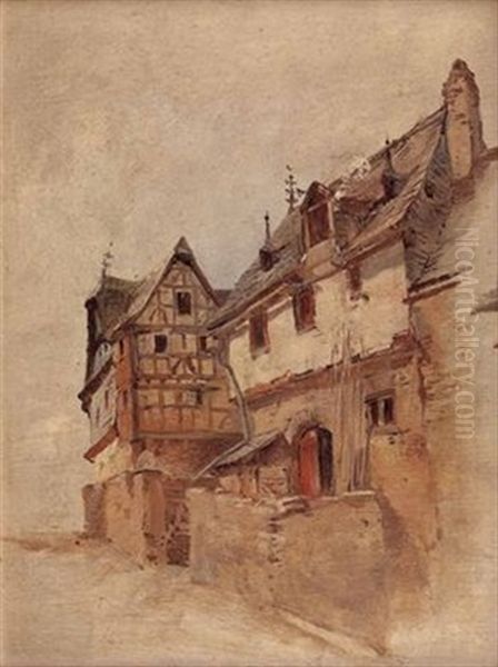 Alte Fachwerkhauser In Einer Deutschen Stadt (+ Schloss In Einer Deutschen Stadt; 2 Works) Oil Painting by Nicolai Von Astudin