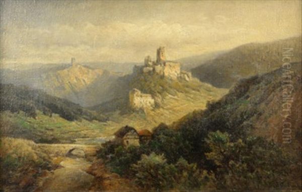 Blick Auf Die Burgen Im Liesertal Bei Manderscheid Oil Painting by Nicolai Von Astudin