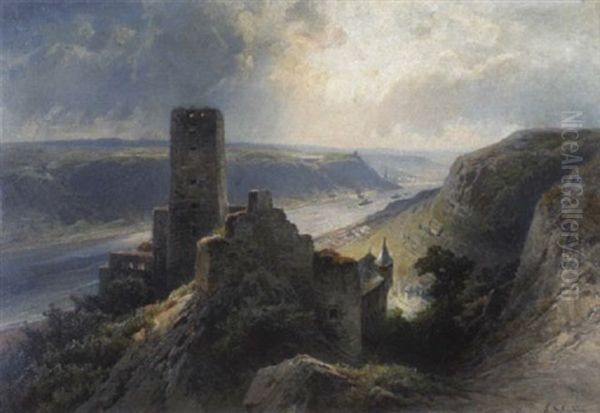 A View Of The Rhine With A Castle In The Foreground Oil Painting by Nicolai Von Astudin