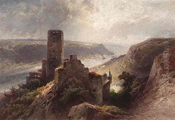 Blick Uber Die Burg Gutenfels Auf Den Rhein Oil Painting by Nicolai Von Astudin