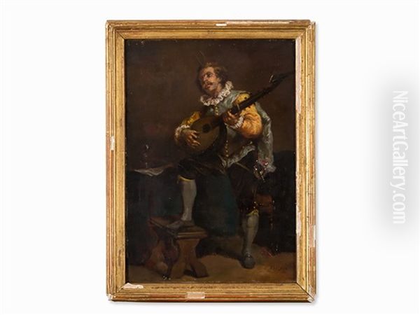 Man Playing The Lute Oil Painting by Enrique Atalaya