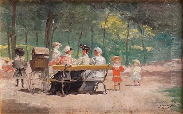 Enfants Jouant Au Bois De Boulogne Oil Painting by Enrique Atalaya