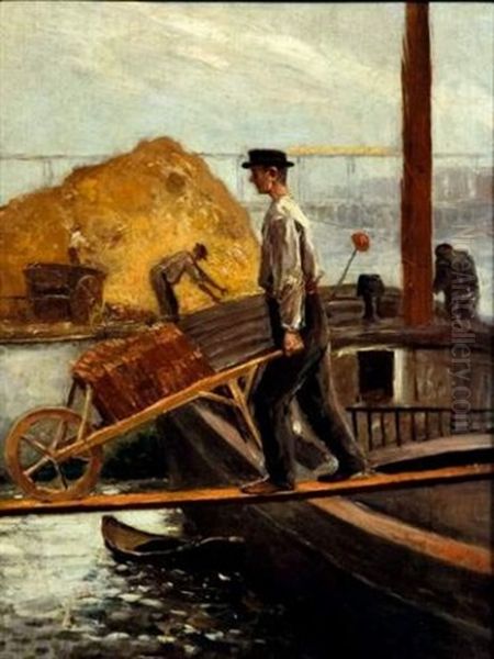 Le Dechargement De La Peniche Oil Painting by Enrique Atalaya