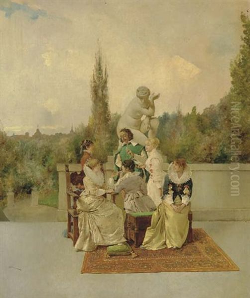 On The Verranda Oil Painting by Enrique Atalaya