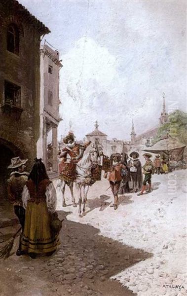 Scene De Village Oil Painting by Enrique Atalaya