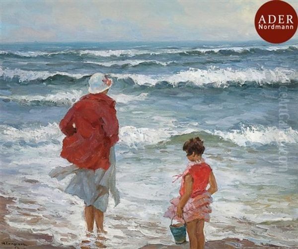 Femme Et Enfant Face A La Mer Oil Painting by Charles Garabed Atamian