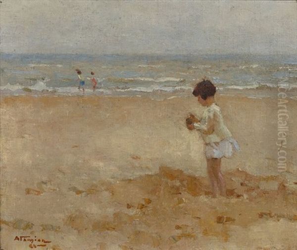 Fillette Sur La Plage Oil Painting by Charles Garabed Atamian