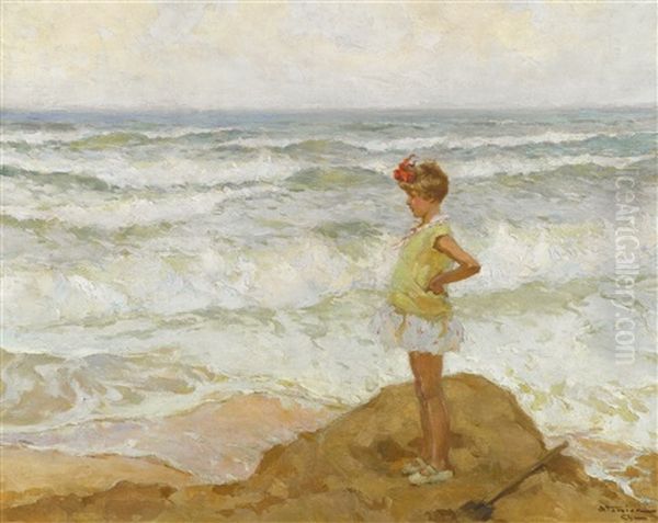 Girl By The Sea Oil Painting by Charles Garabed Atamian