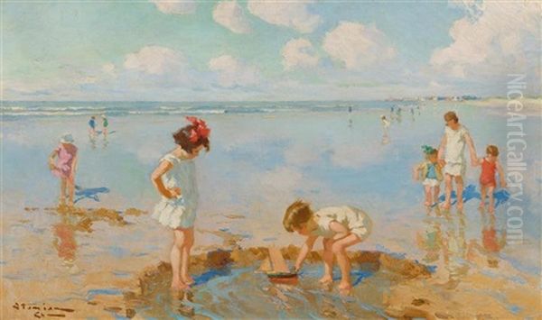 Kinder Am Strand Oil Painting by Charles Garabed Atamian