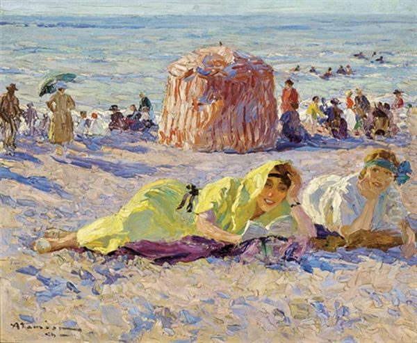 Impressionistic Beach Scene Oil Painting by Charles Garabed Atamian