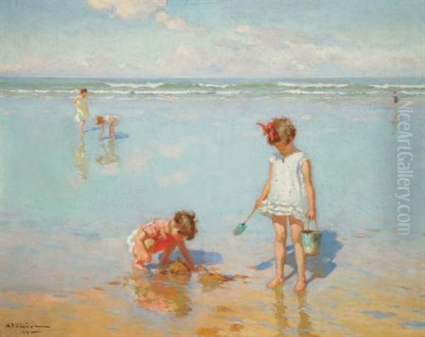 Children By The Sea Oil Painting by Charles Garabed Atamian