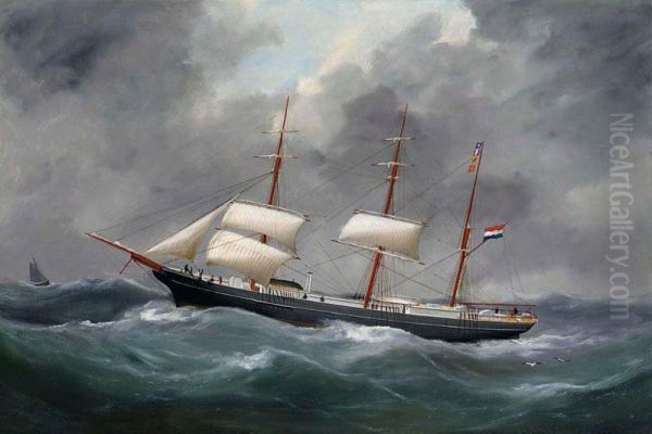 A Portrait Of A Ship Oil Painting by Edmond Ou Edouard Adam