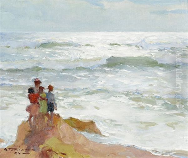 Kinder Am Meeresstrand Oil Painting by Charles Garabed Atamian