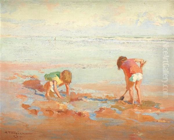 Derniers Rayons De Soleil Sur La Plage De Saint Gilles Oil Painting by Charles Garabed Atamian