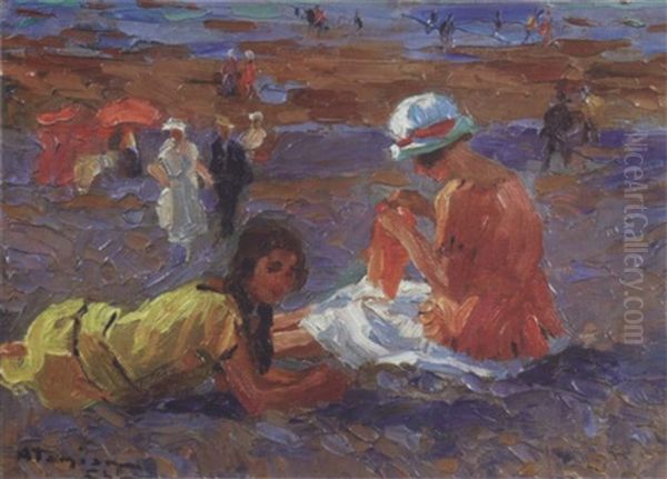 Jeunes Femmes A La Plage Oil Painting by Charles Garabed Atamian