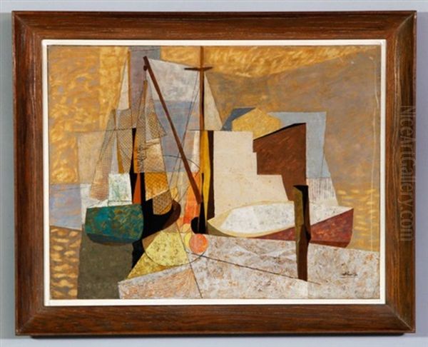 Abstract Harbor Scene Oil Painting by John Carlton Atherton