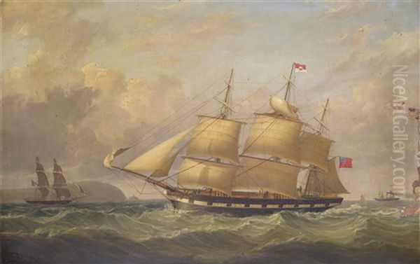 A Ship In Full Sail Off The Coast Oil Painting by George Atkinson