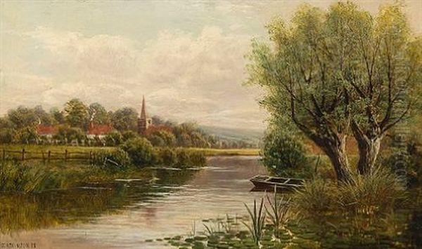 Welsh River Landscape (+ Another; 2 Works) Oil Painting by John Atkinson