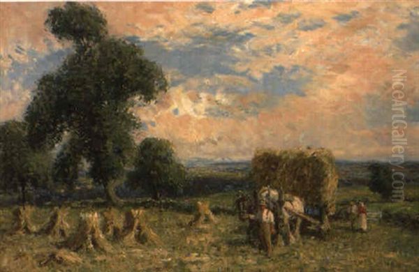 A Horse Cart In A Hayfield Oil Painting by John Atkinson